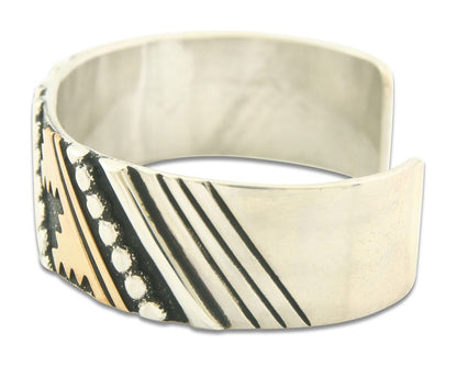 Navajo Bracelet Gold & 925 Silver Handmade 16 mm Wide Signed Thomas Singer C80s