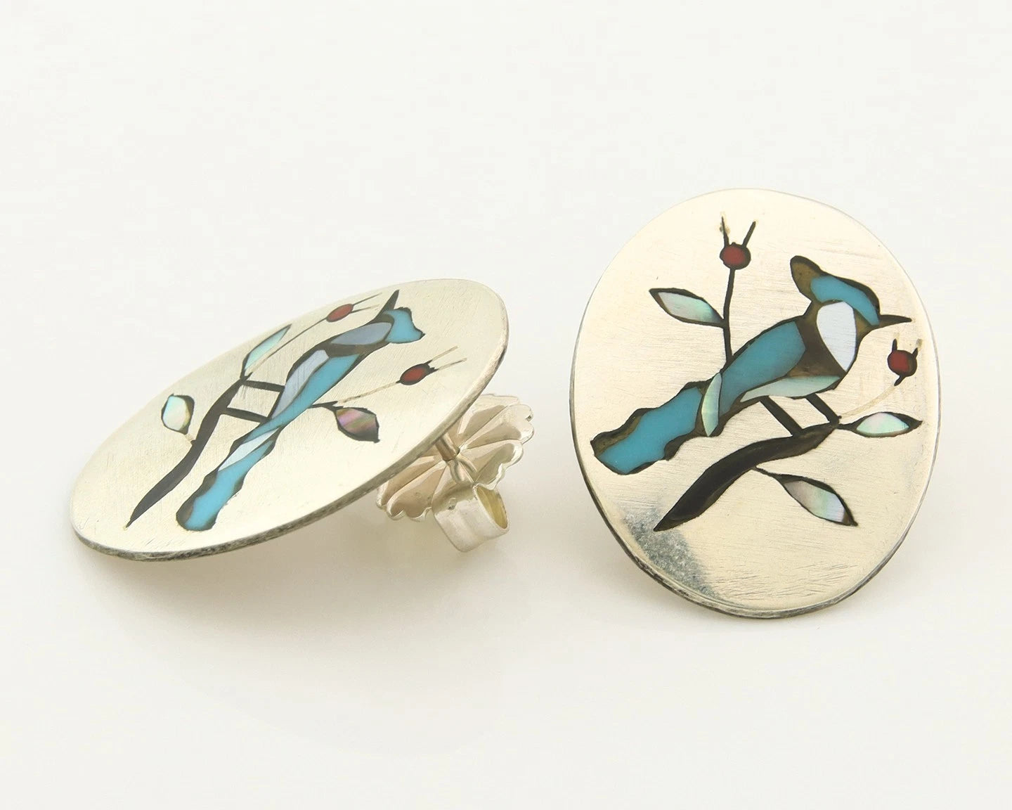 Navajo Bird Earrings Sterling Silver Vintage Hamdmade Signed BH