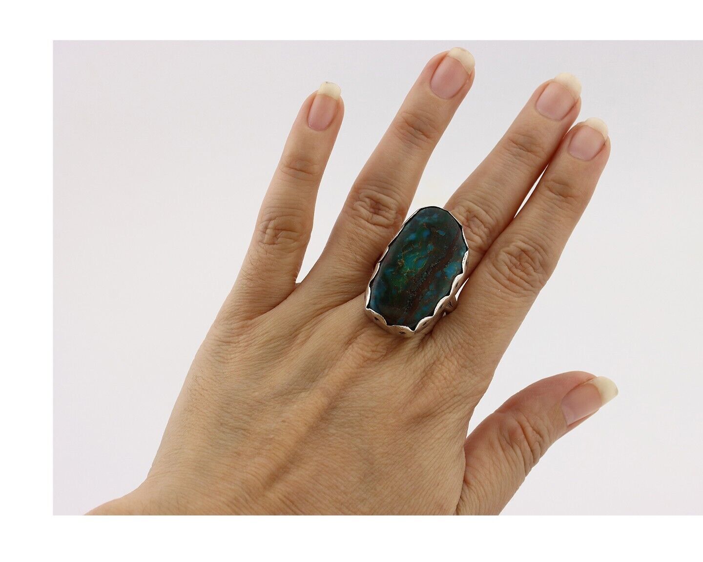Navajo Ring 925 Silver Blue Turquoise Artist Signed Unknown Artist C.80's