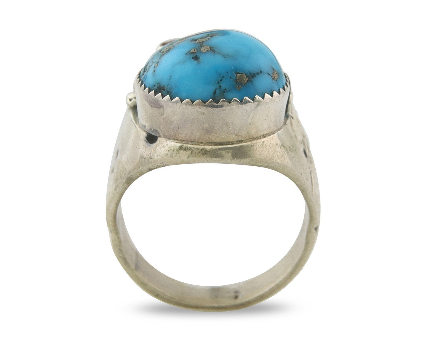 Men Heavy Navajo Ring 925 Sterling Coral & Turquoise C.80's Size 10.75