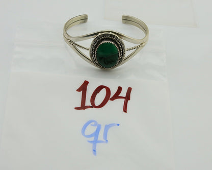 Navajo Cuff Bracelet Natural Malachite 925 Silver Native American Artist C.80s