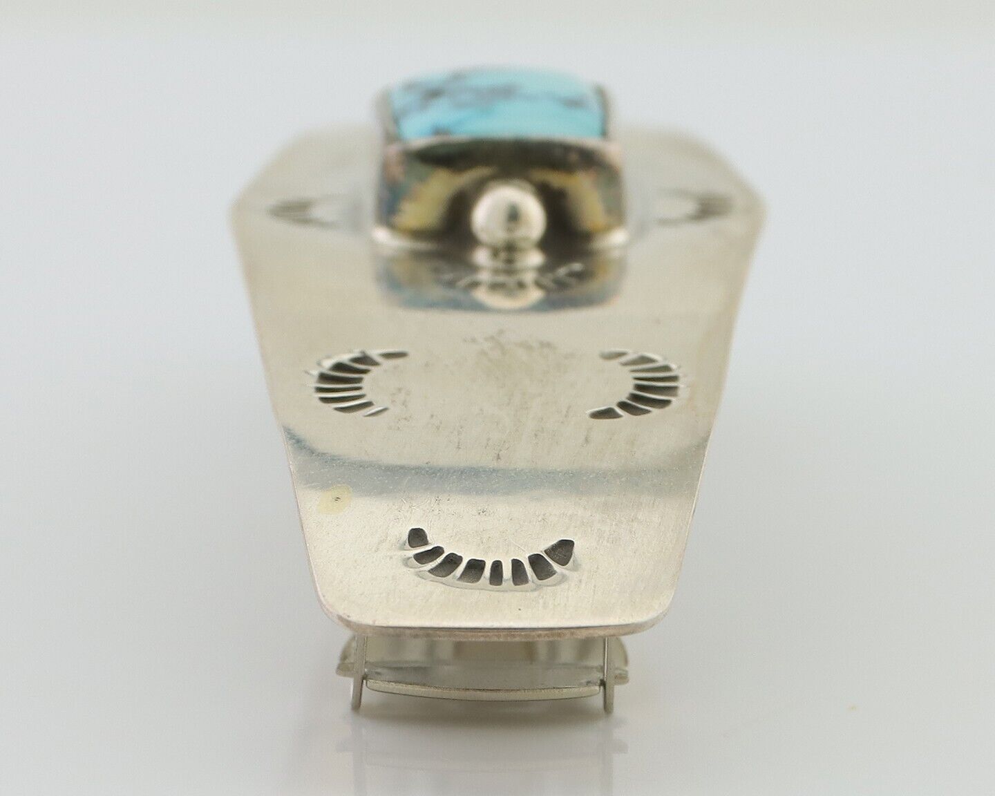 Navajo Hair Clip Barrette 925 Silver Morenci Turquoise Native Artist C.80's