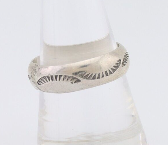 Navajo Hand Stamped Band 925 Silver 6.0 mm Signed Larry Chavez Size 8.75 C.80's