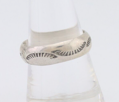 Navajo Hand Stamped Band 925 Silver 6.0 mm Signed Larry Chavez Size 8.75 C.80's
