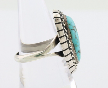 Navajo Ring 925 Silver Blue Gem Turquoise Signed William Denetdale 8.75 C.80's