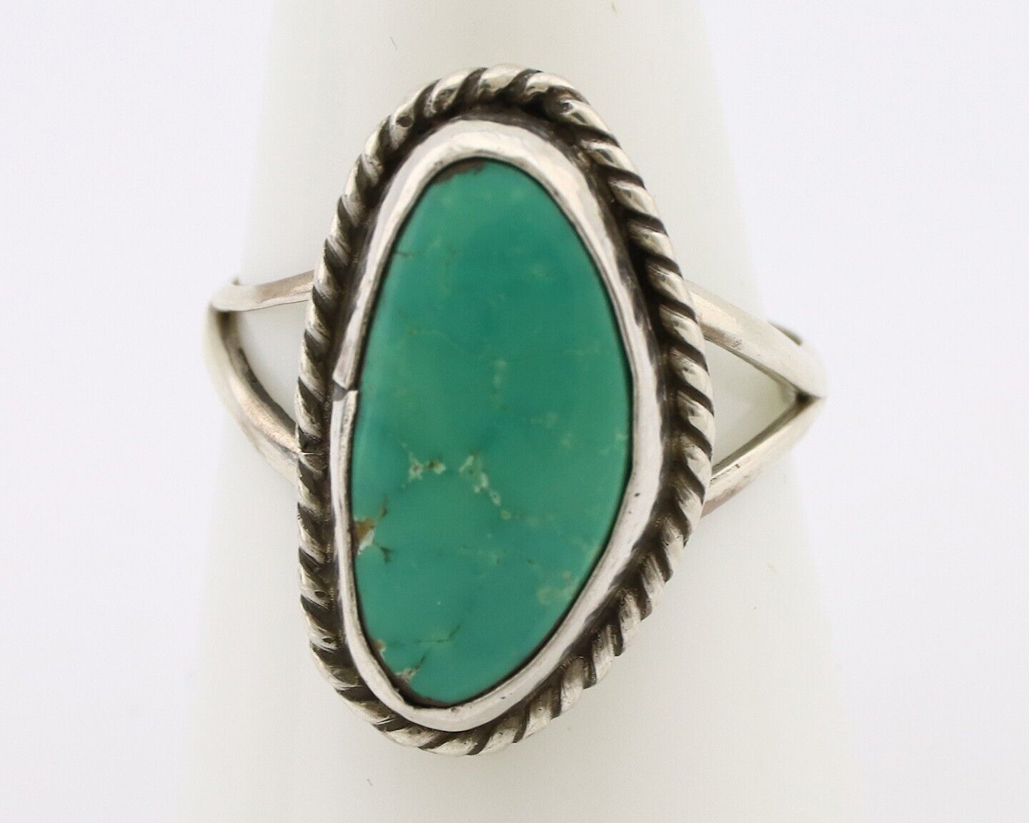 Navajo Ring 925 Silver Natural Turquoise Artist Signed Rabbit Stick C.80's