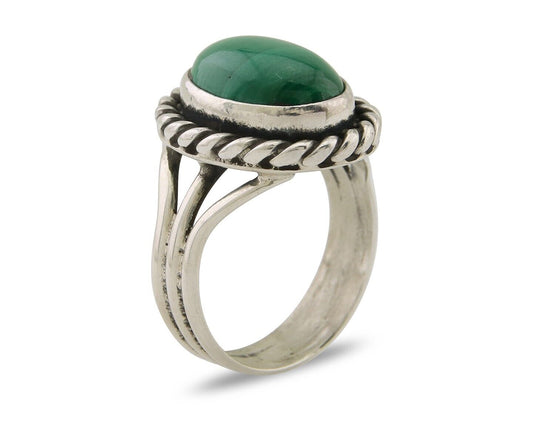 Navajo Ring 925 Silver Natural Malachite Native American Artist C.80's