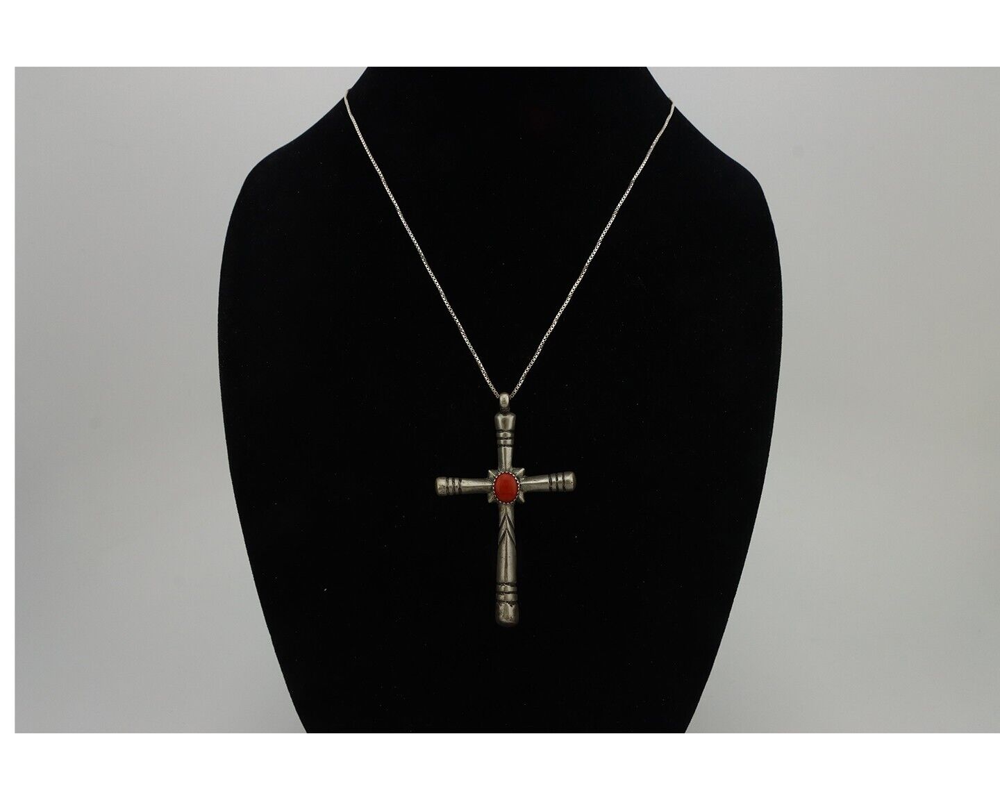 Navajo Cross Pendant 925 Silver Natural Coral Artist Signed De Chelly C.80's