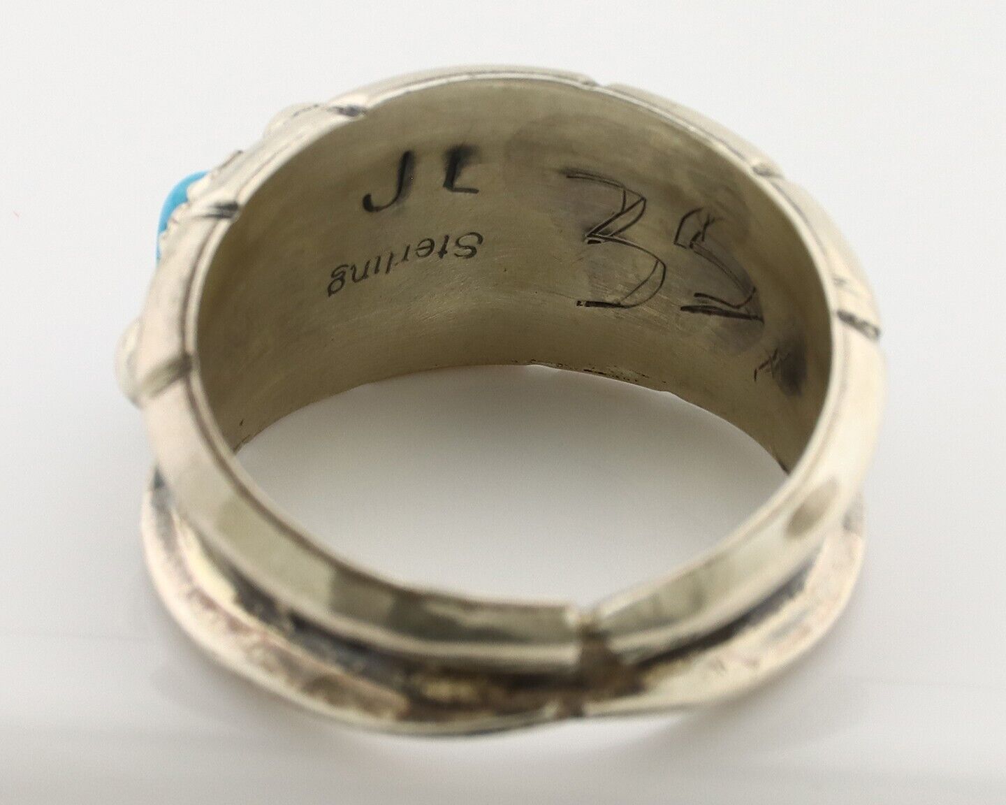 Navajo Ring 925 Silver Sleeping Beauty Turquoise Artist Signed JL C.80's