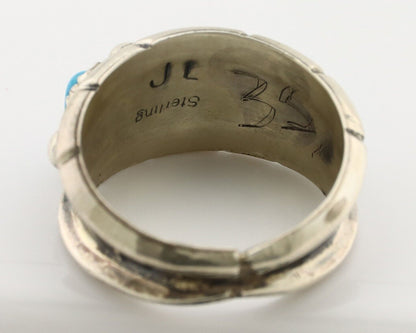 Navajo Ring 925 Silver Sleeping Beauty Turquoise Artist Signed JL C.80's
