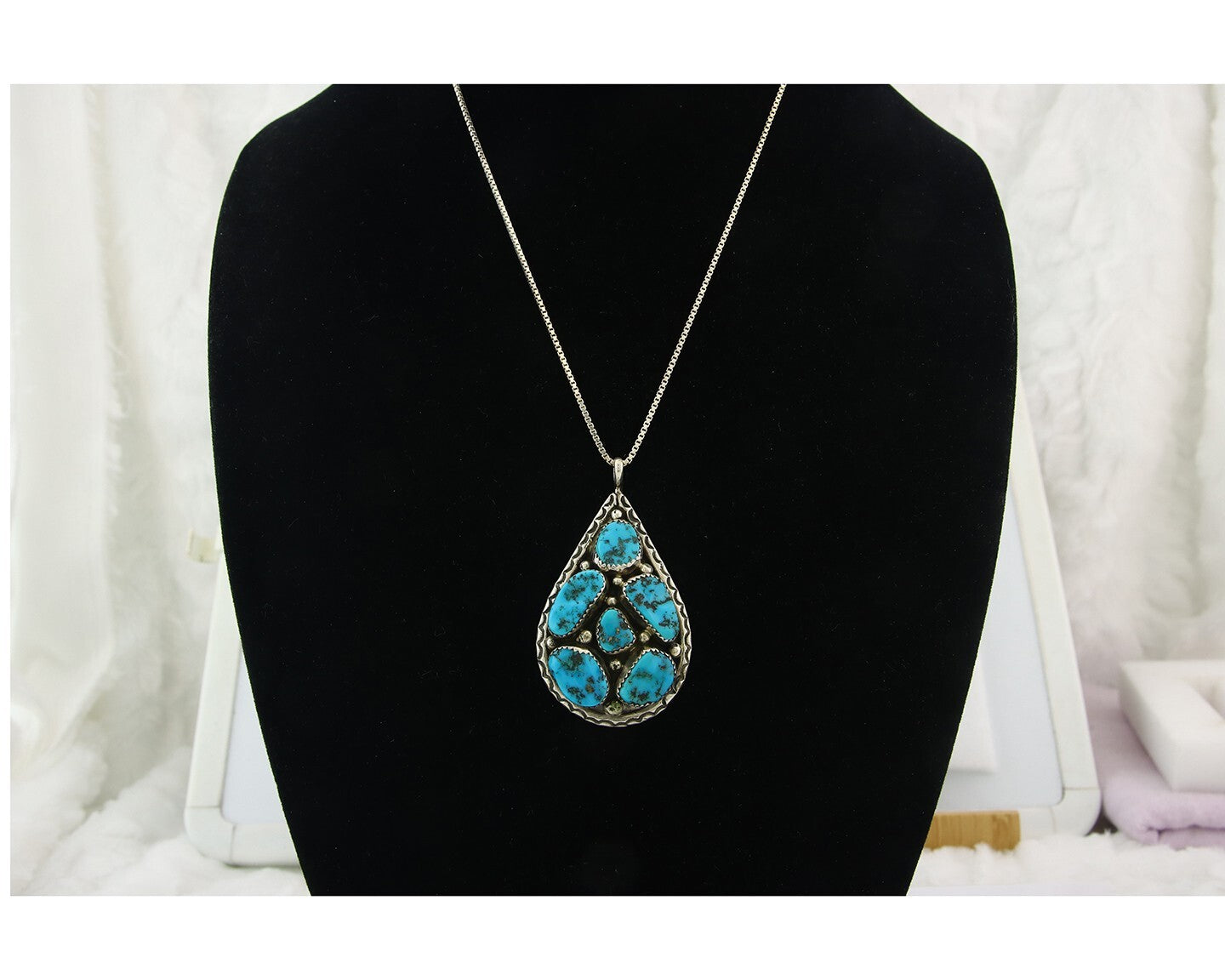 Navajo Sterling Silver Necklace Authentic Turquoise Vintage Signed JW Tom