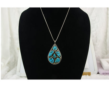 Navajo Sterling Silver Necklace Authentic Turquoise Vintage Signed JW Tom