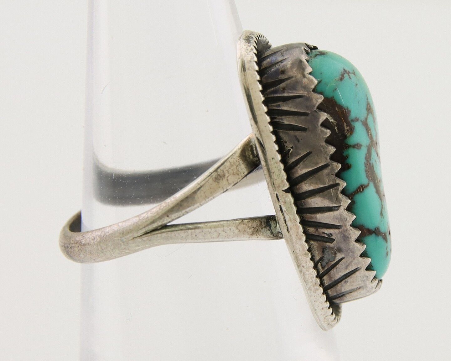 Navajo Ring 925 Silver Bisbee Turquoise Signed R Werito C.80's