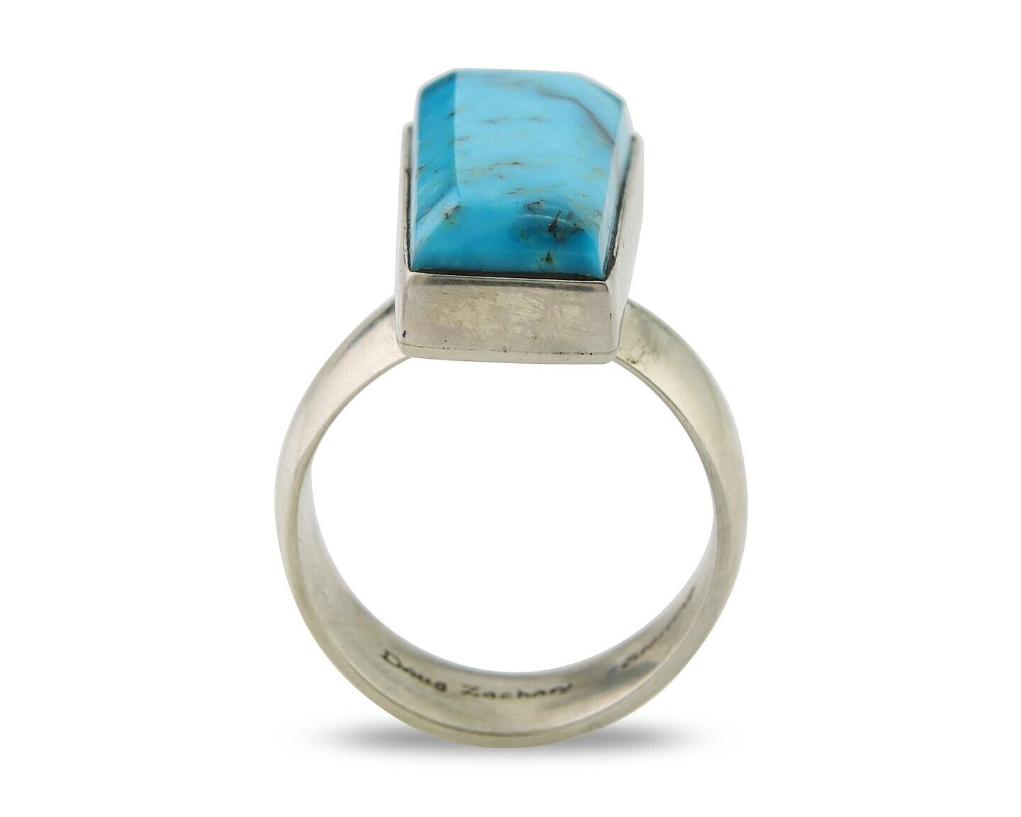 Navajo Ring .925 Sterling Blue Turquoise Artist Signed Doug Zachary C.80's