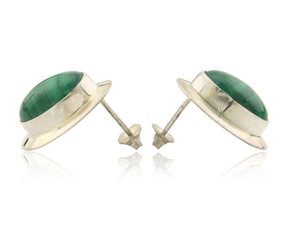 Navajo Earrings 925 Silver Natural Malachite Native American Artist C.80's