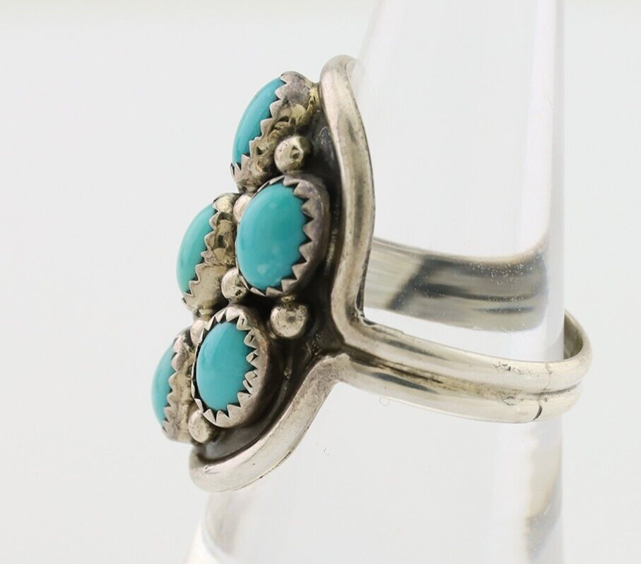 Navajo Handmade Ring 925 Silver Kingman Turquoise Artist Signed R C.80's
