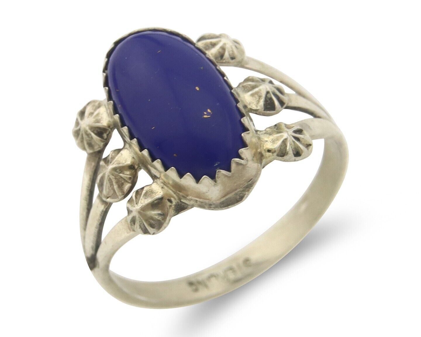 Navajo Ring 925 Sterling Natural Lapis Handmade Native Artist C.80's