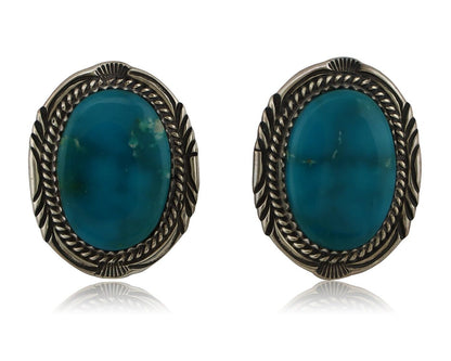 Navajo Hand Stamped Earrings 925 Silver Natural Turquoise Signed M Begay C.80's