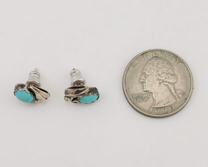 Navajo Handmade Earrings 925 Silver Natural Turquoise Native Artist C.80's