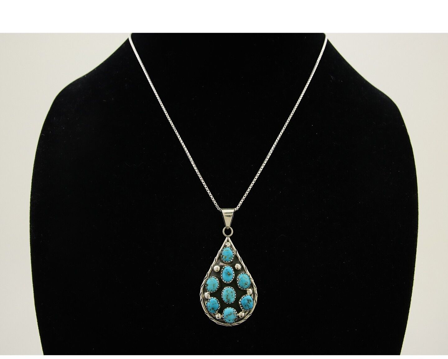 Navajo Necklace 925 Silver Natural Blue Turquoise Artist Signed B Yazzie C.80's