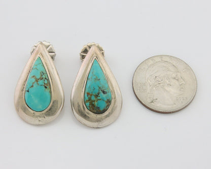 Navajo Dangle Earrings 925 Silver Natural Turquoise Signed Thomas Charay C.1988