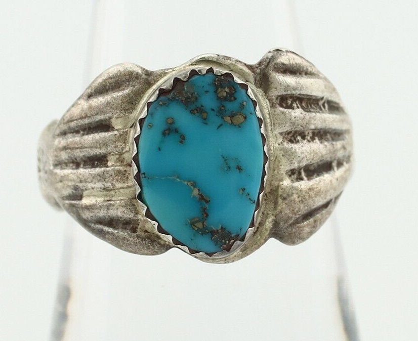 Navajo Ring 925 Silver Sleeping Beauty Nugget Turquoise Native Artist C.80's