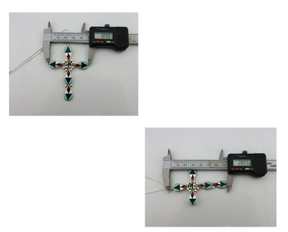 Zuni Cross Pendant 925 Silver Natural Gemstone Zeno & Maryann Edaaki C.80's