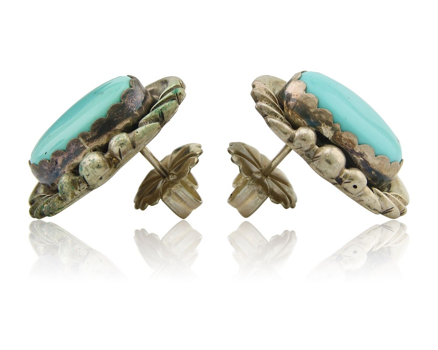 Navajo Earrings 925 Silver Natural Turquoise Native Artist C.80's