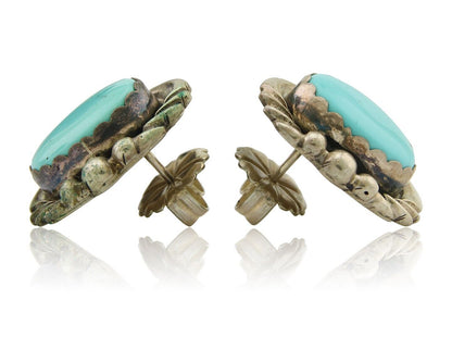 Navajo Earrings 925 Silver Natural Turquoise Native Artist C.80's