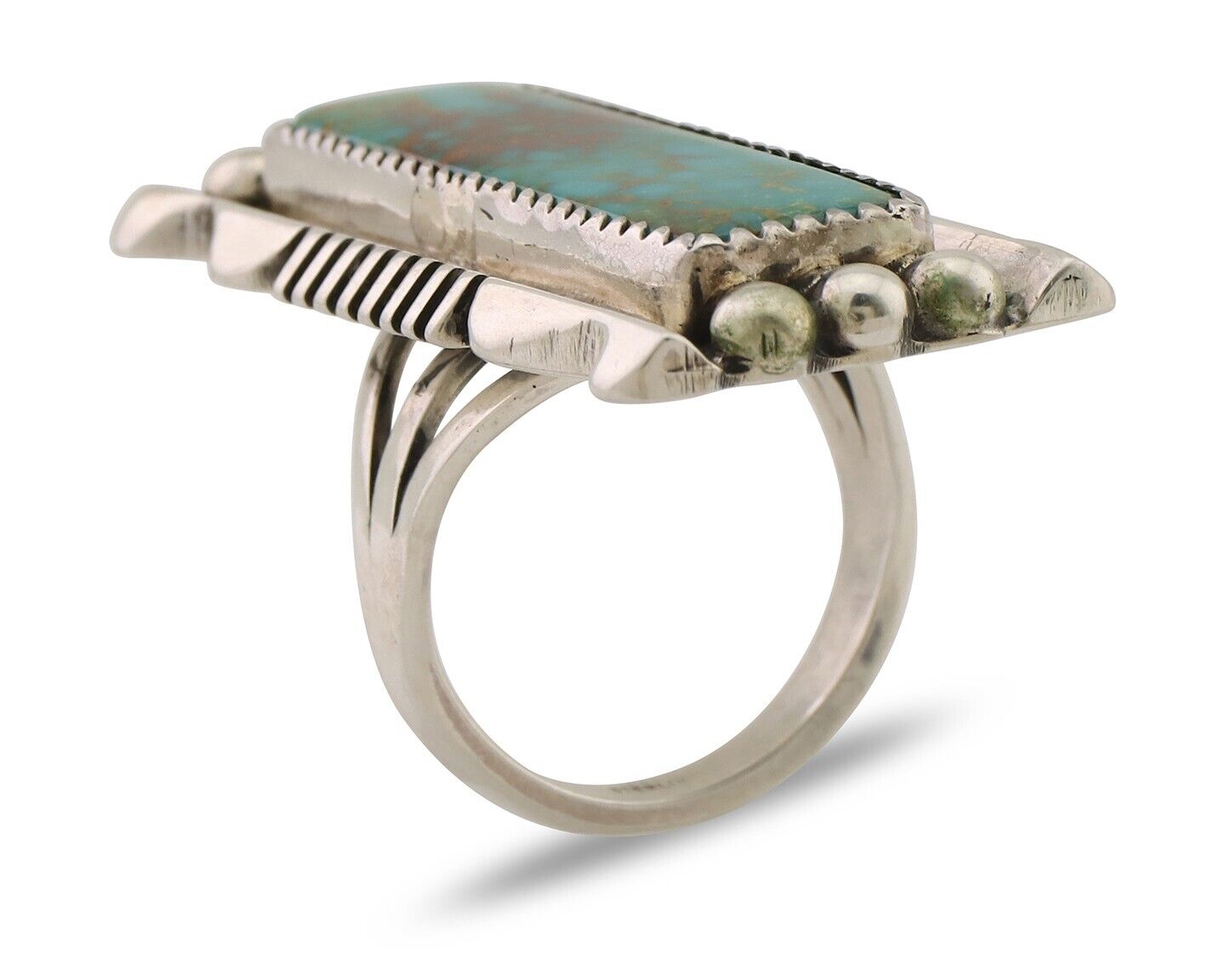 Navajo Hamdmade Ring 925 Silver Kingman Turquoise Artist Signed B C.80's