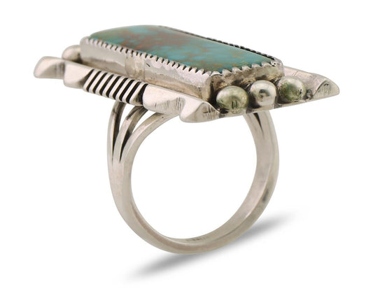 Navajo Hamdmade Ring 925 Silver Kingman Turquoise Artist Signed B C.80's