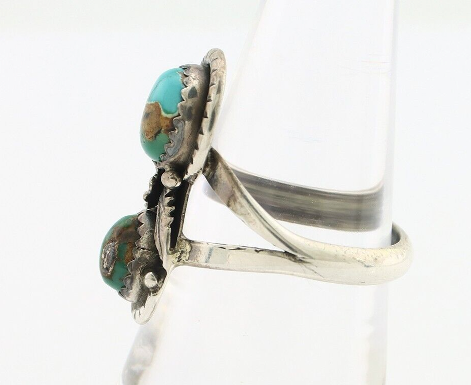 Navajo Ring 925 Silver Natural AAA Blue Turquoise Artist Signed Tom Willeto C80s