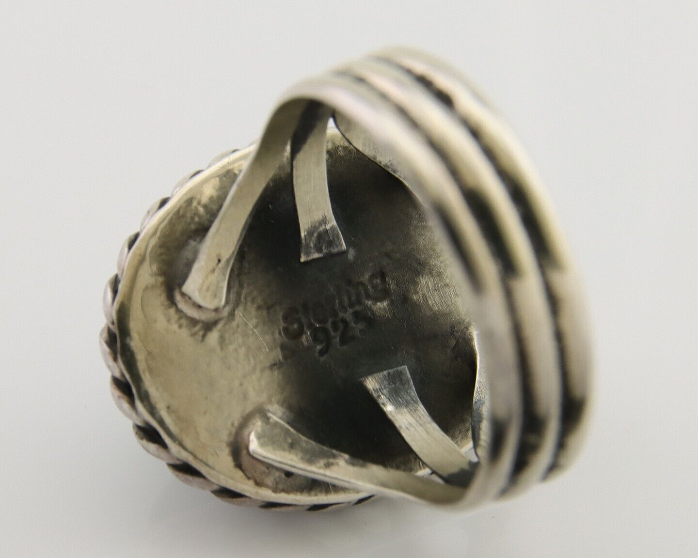 Navajo Ring 925 Silver Natural Malachite Native American Artist C.80's