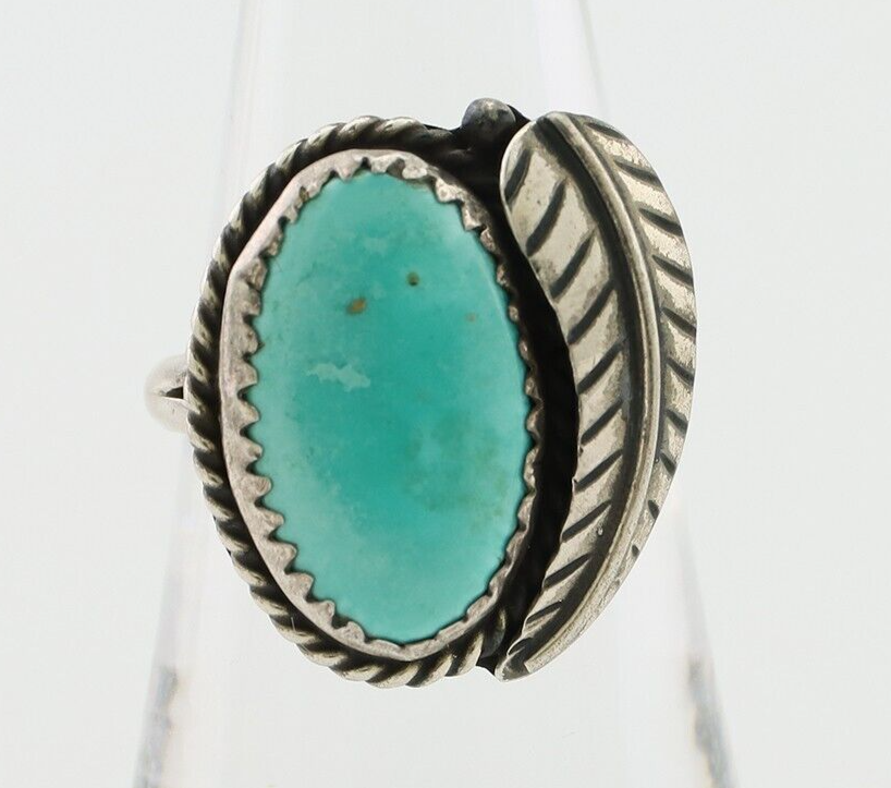 Navajo Ring 925 Silver Blue Kingman Turquoise Native American Artist C.80's