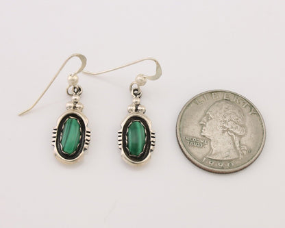Navajo Dangle Earrings 925 Silver Natural Malachite Native American Artist C.80s