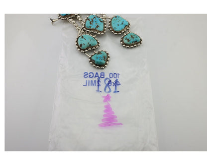 HUGE Navajo Squash Necklace 925 Silver Bisbee Turquoise Signed BY-OG C.80's