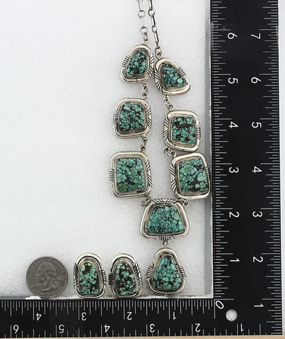 Navajo Necklace Earring Set Sterling Silver Vintage Signed Lee Bennett C.80's