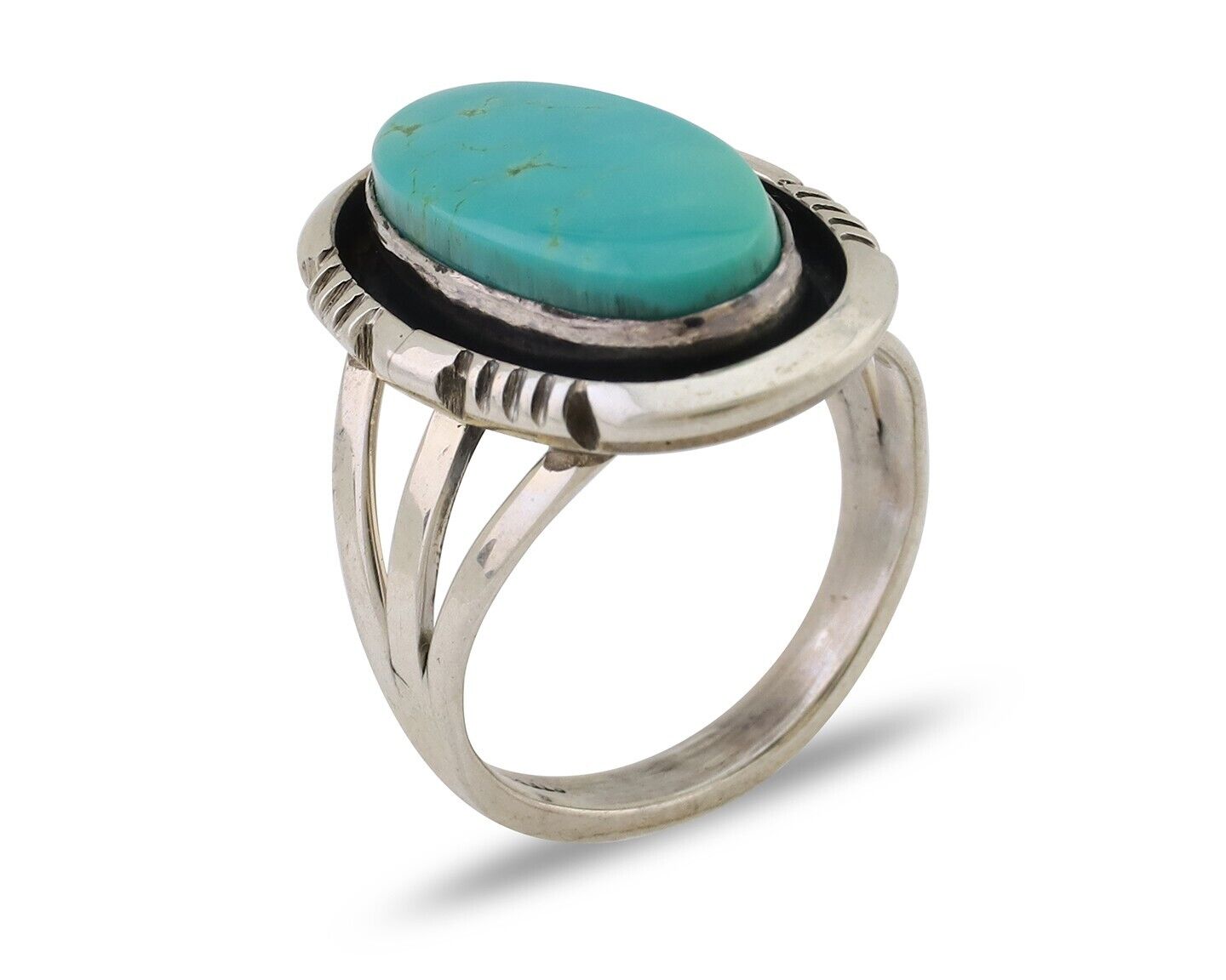 Navajo Hand Stamped Ring 925 Silver Natural Turquoise Native Artist C.80's