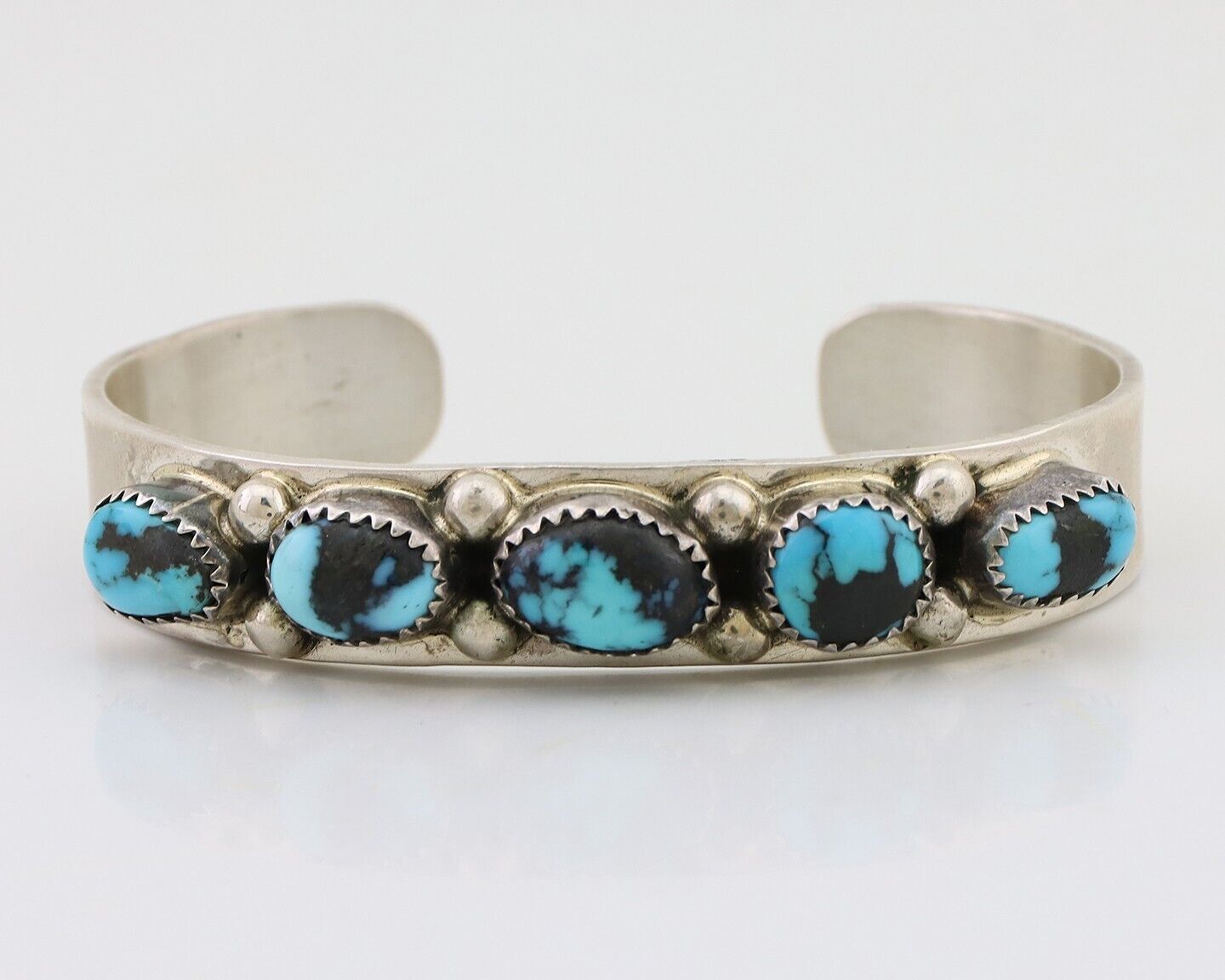 Navajo Cuff Bracelet 925 Silver Natural Turquoise Signed C Jones C.80's