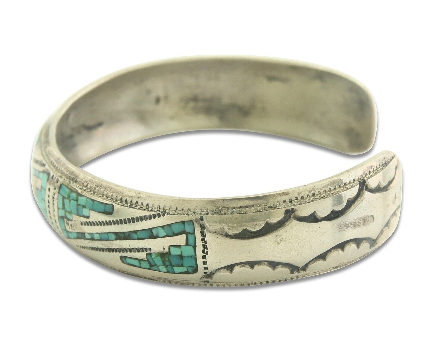 Navajo Bracelet 925 Silver Inlaid Turquoise Cuff Artist Signed LB C.80's