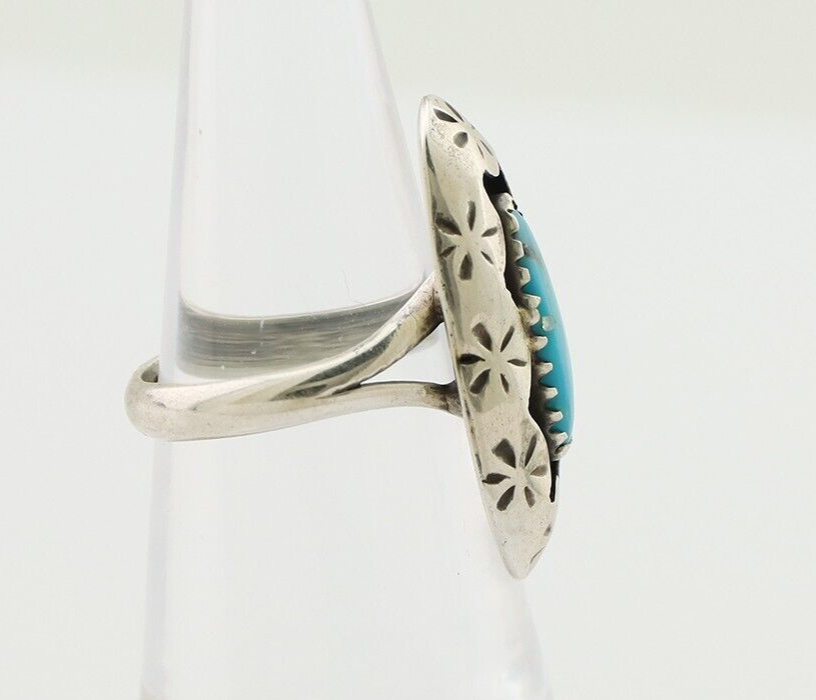 Navajo Ring 925 Silver Natural Blue Turquoise Native American Artist C.80's