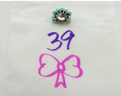 Zuni Pin Pendant .925 Silver Natural Gemstone Native American Artist C.80's