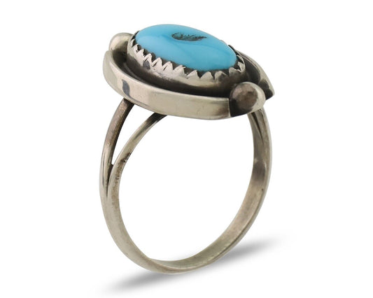 Navajo Ring 925 Silver Sleeping Beauty Turquoise Artist Signed SC C.80's