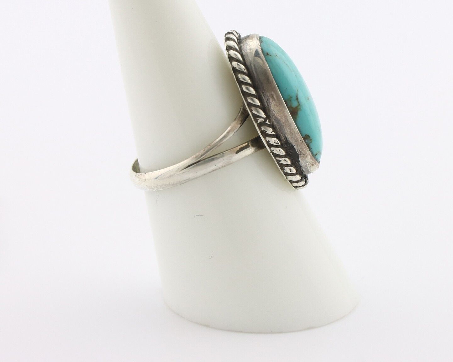 Navajo Ring 925 Silver Natural Kingman Turquoise Signed M Montoya C.80's
