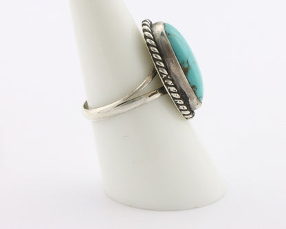 Navajo Ring 925 Silver Natural Kingman Turquoise Signed M Montoya C.80's