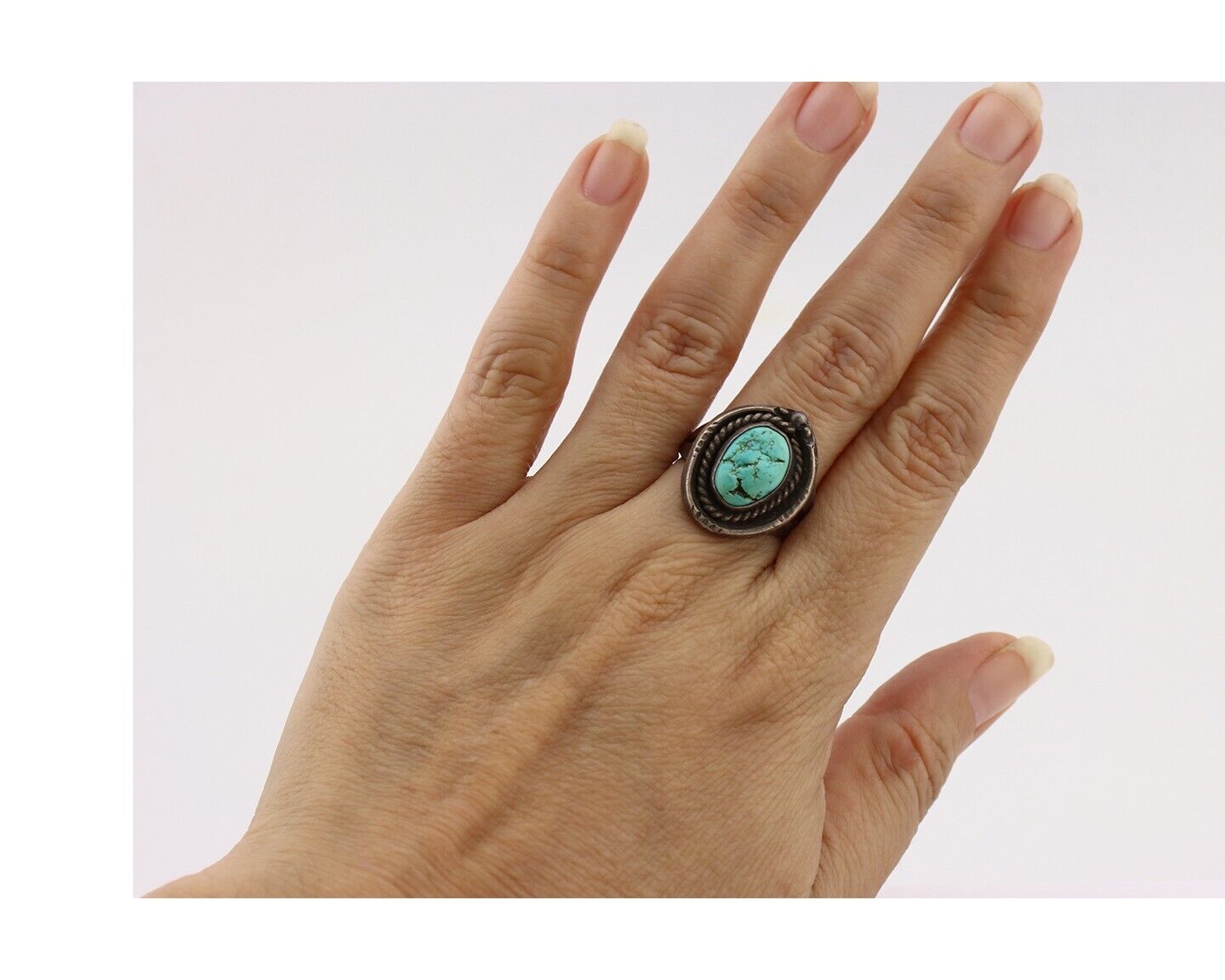 Navajo Ring 925 Silver Blue Turquoise Native American Artist C.80's