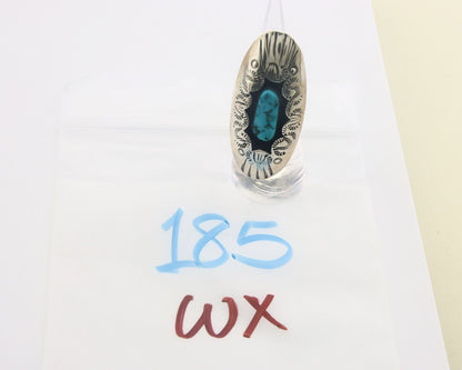 Navajo Ring 925 Sterling Turquoise Hand Stamped Signed J Martinez C.80's Sz 6.75