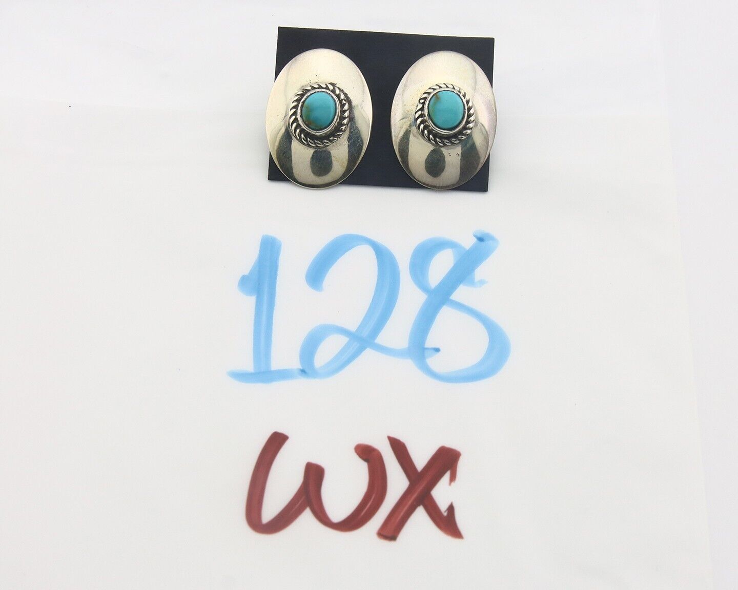 Navajo Earrings 925 Silver Handmade Natural Turquoise Signed Wilson Padila C80s
