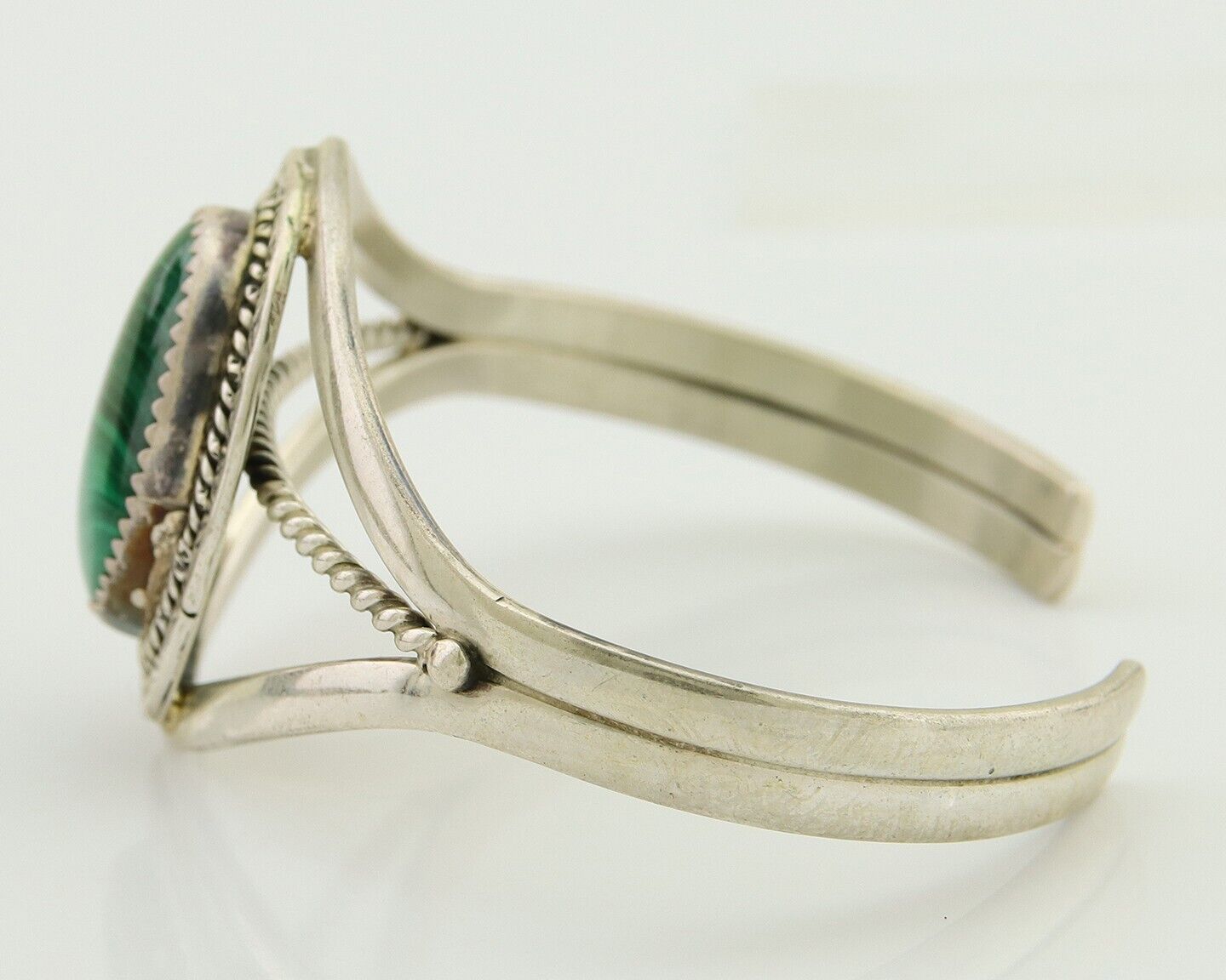 Navajo Cuff Bracelet Natural Malachite 925 Silver Native American Artist C.80s