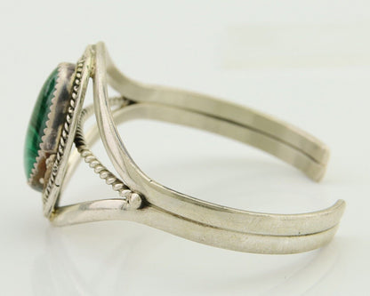 Navajo Cuff Bracelet Natural Malachite 925 Silver Native American Artist C.80s